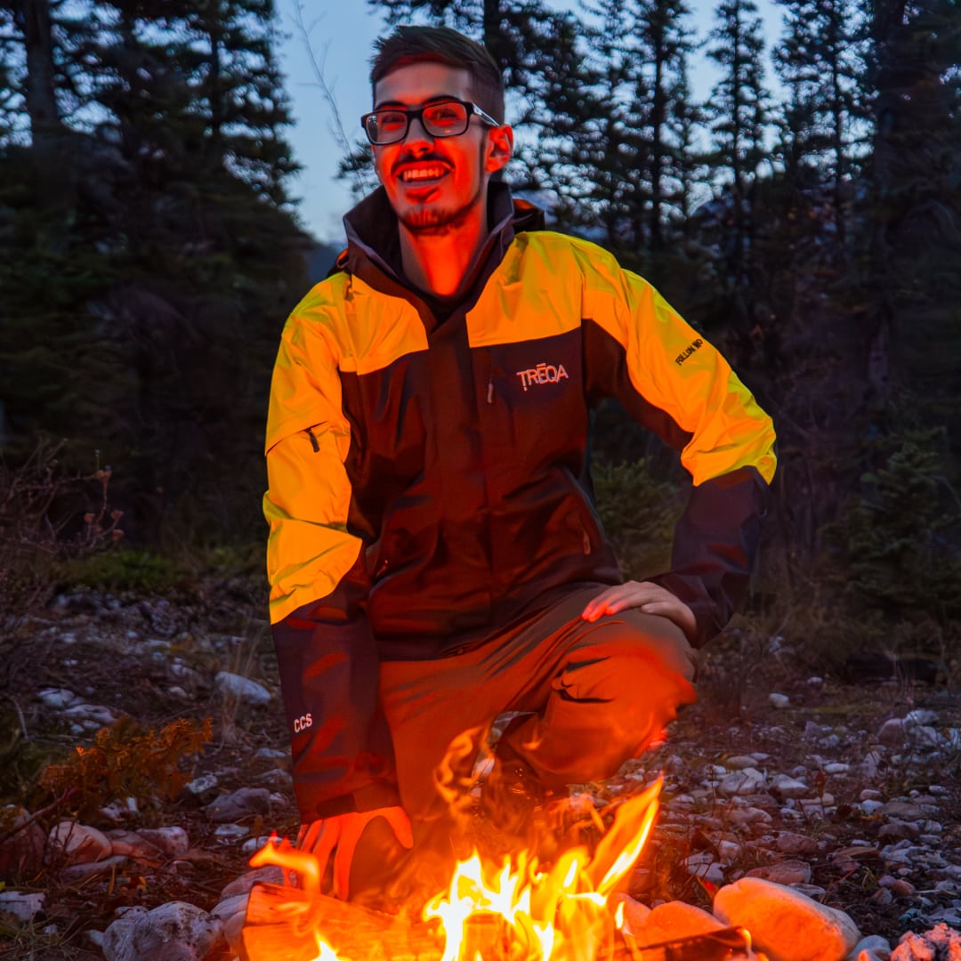 TREQA Yeti Shell - Yellow - Man Campfire - Night